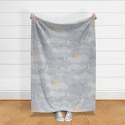 Cozy Night Sky Light Gray Blue Extra Large- Full Moon and Stars Over the Clouds- Slate Blue- Neutral- Relaxing Home Decor- Nursery Wallpaper- Large Scale