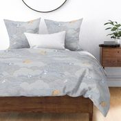 Cozy Night Sky Light Gray Blue Extra Large- Full Moon and Stars Over the Clouds- Slate Blue- Neutral- Relaxing Home Decor- Nursery Wallpaper- Large Scale