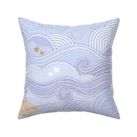 Cozy Night Sky Periwinkle Extra Large- Full Moon and Stars Over the Clouds- Light Blue- Lilac- Lavender- Relaxing Home Decor- Nursery Wallpaper- Large Scale
