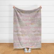 Cozy Night Sky -Strawberry Ice Cream Dreams- Mauve and Taupe- Extra Large- Full Moon and Stars Over the Clouds- Rose- Pastel Pink- Beige- Relaxing Home Decor- Nursery Wallpaper- Baby Girl Room Decor- Large Scale