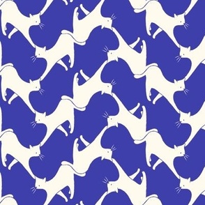[Small] Cats in zigzag - dark navy blue and white, hand drawn bidirectional contemporary cute cat print