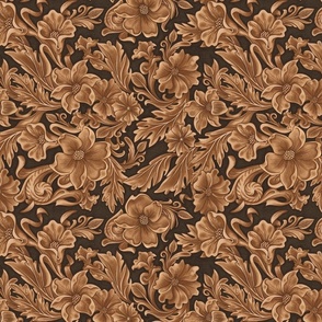 Western floral saddle brown on dark ground