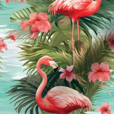 A Flamboyance of flamingos in a Tropical Paradise