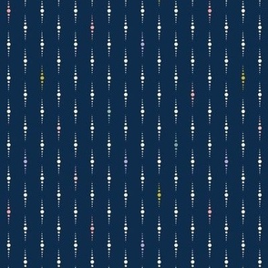 (small 5x5in) Dotted Stripes / Multicolour on Dark Blue / coordinate for Crocus Garden / see collections