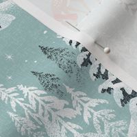 Medium Scale / Winter Woodland Fawn / Mint Linen Textured Background