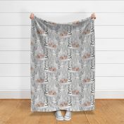 Large Scale / Winter Woodland Fawn / Silver Linen Textured Background