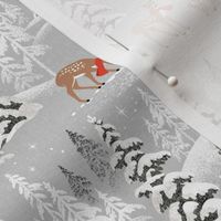 Small Scale / Winter Woodland Fawn / Silver Linen Textured Background