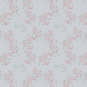 Feminine and Elegant Pink Flowers on Gray Background Seamless Pattern