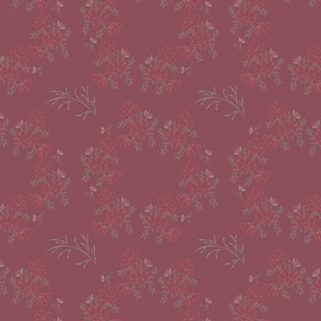 Feminine and Elegant Pink Flowers on Burgund Background Seamless Pattern