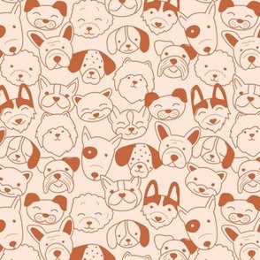 Cute doggies - dog faces in doodle style for kids minimalist funky dogs design burnt orange on cream sand 