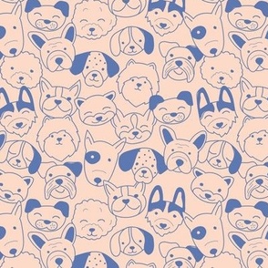 Cute doggies - dog faces in doodle style for kids minimalist funky dogs design periwinkle blue on blush sand 
