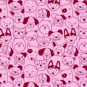 Cute doggies - dog faces in doodle style for kids minimalist funky dogs design burgundy on pink 