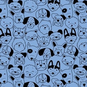 Cute doggies - dog faces in doodle style for kids minimalist funky dogs design black on moody blue 