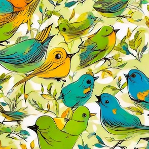 Abstract blue and green birds