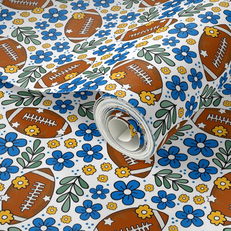 Medium Scale Team Spirit Football Floral in Los Angeles Chargers Powder Blue and Yellow Gold