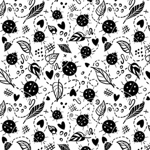 (L) Baby sensory black and white ladybirds hand drawn large scale 12 inch