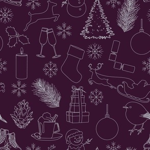 Christmas Themed Outline Burgundy &White