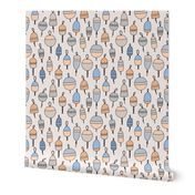 Summer river - day on the lake fishing buoys in rows vintage blue orange blush on sand