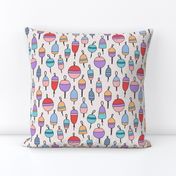 Summer river - day on the lake fishing buoys in rows colorful girls palette lilac red pink