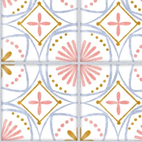 Whimsical Floral Geometrics: Soft Pastel Pattern with Gold Accents - Delightful Design