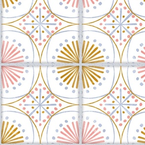 Retro Radiance: Mid-Century Sunburst Pattern with Gold Accents - Vibrant Design