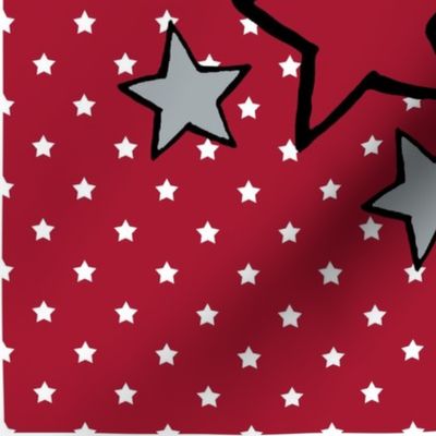 18x18 Panel Team Spirit Football and Stars in Atlanta Falcons Red and Silver for DIY Throw Pillow Cushion Cover or Tote Bag