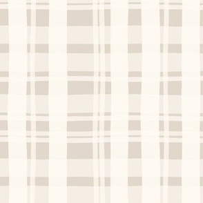 Neutral Hand Drawn Preppy Plaid with Imperfect Lines in Beige Bone + Cream