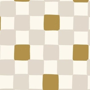 Hand Drawn Imperfect Geometric Checkers in Yellow Gold + Beige