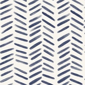 Boho Chevron Herringbone, Minimalist Style in Navy Blue + Off White