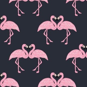 Tropical Pink Flamingo Lovebirds in Bubblegum Pink + Dark Navy Blue
