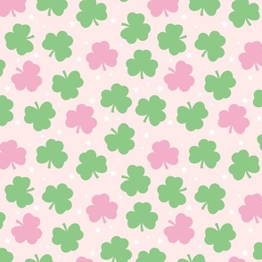 St Patricks Green and Pink Shamrocks on Pink, Shamrock, Clover, St Patricks Day, St Patrick, Saint Paddy, St Pats, St Pattys Day, St Patrick Fabric, Shamrock Fabric