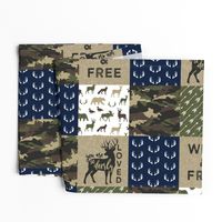 Wild & Free - woodland wholecloth (navy) - you are so deerly loved (90) C23