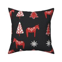 Red Dala Horse on cozy Gray with snowflakes