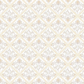 Diamond-Shaped pattern with flowers on off white, neutral, beige  - small scale