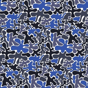 Abstract Organic Splashes Shades of Blue- Medium Print