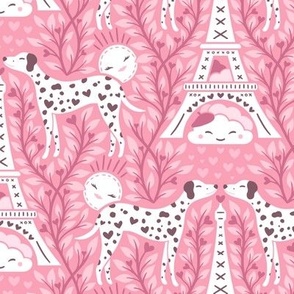 Dalmatians in Paris | Medium Scale | Valentines Dalmatian Dog Damask | Pink