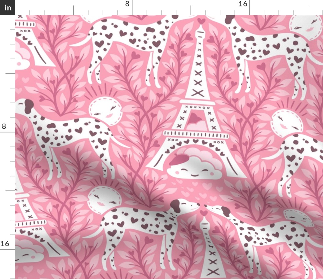 Dalmatians in Paris | Large Scale | Valentines Dalmatian Dog Damask | Pink