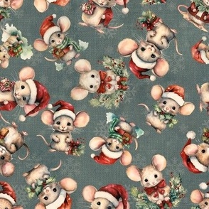 Christmas Mice Mouse Holiday Mice Merry Mice textured background Emerald Green