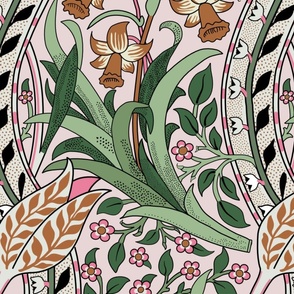 William Morris & Co John Dearle Tulip and Daffodil Vertical Stripe on Blush Pink