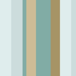 Coastal embrace vertical stripes, various widths pale blues, teal, khaki, 