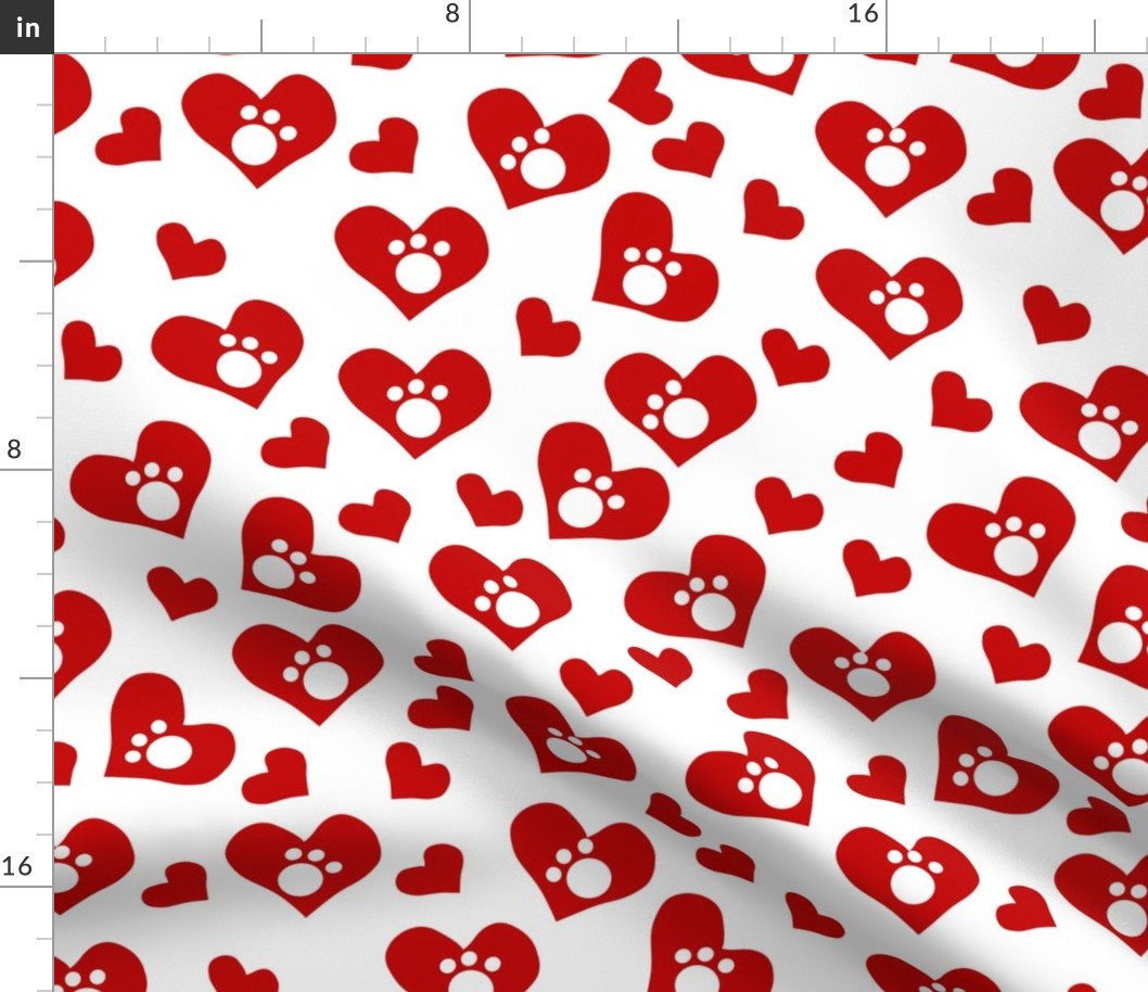 Puppy Paw Love | Large Version | small, cute red hearts, and white paws print