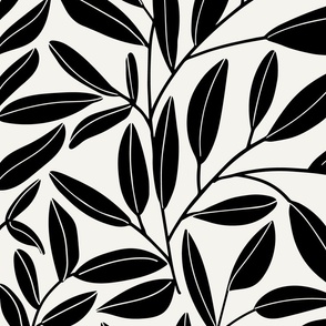 Large scale simple leafy vines and stems - black on white