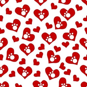 Puppy Paw Love | Medium Version | small, cute red hearts, and white paws print