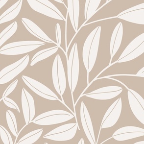 Large scale simple leafy vines and stems - beige and cream