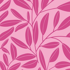 Large scale simple leafy vines and stems - purple on pink