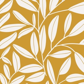 Large scale simple leafy vines and stems - Cream on mustard yellow