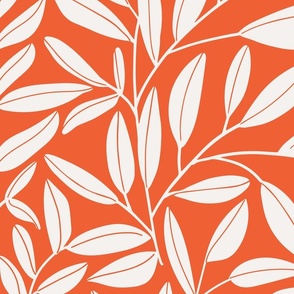 Large scale simple leafy vines and stems - Cream in tangerine