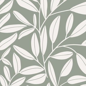 Large scale simple leafy vines and stems - Sage green