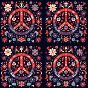 Boho Style Peace Symbol and Flowers