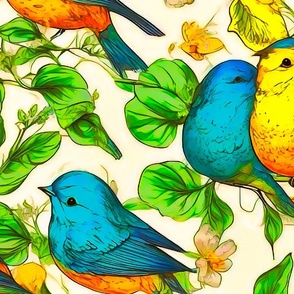blue and cute yellow birds